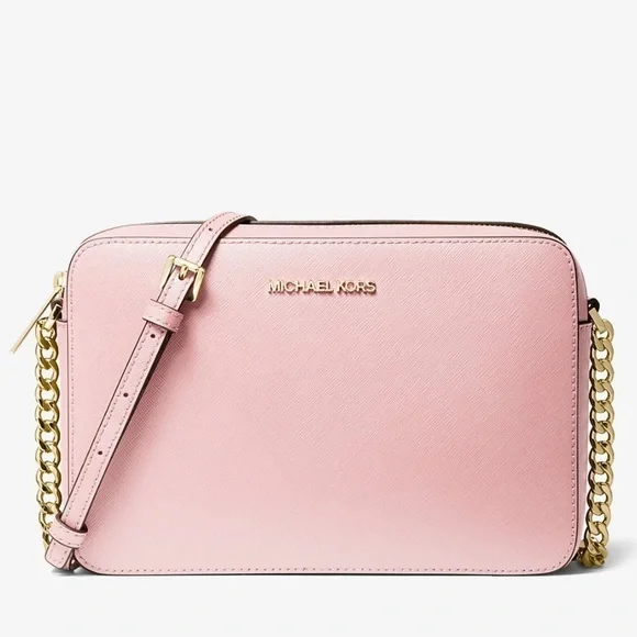 MICHAEL KORS- Jet Set LG Crossbody Bag in Light Pink with MK Print - Picture 3 of 8